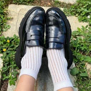 ZARA BLACK LOW HEEL LUG SOLE LOAFER WITH HORSEBIT DETAIL SIZE 41